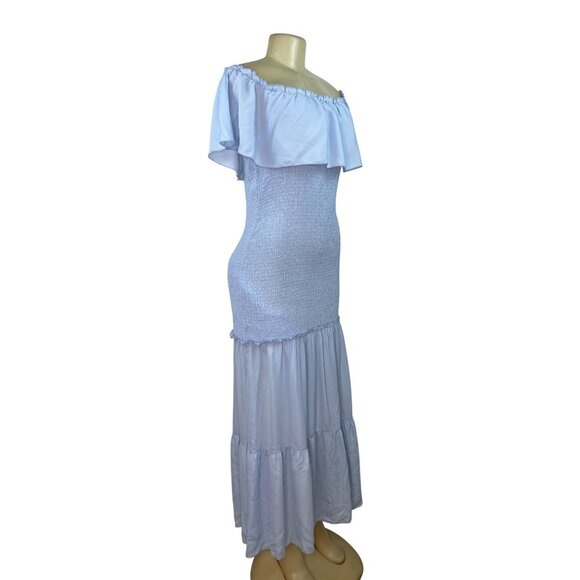Prettygarden Off-Shoulder Light Blue Maxi Dress With Smocked Bodice Size L - New - Picture 2 of 9